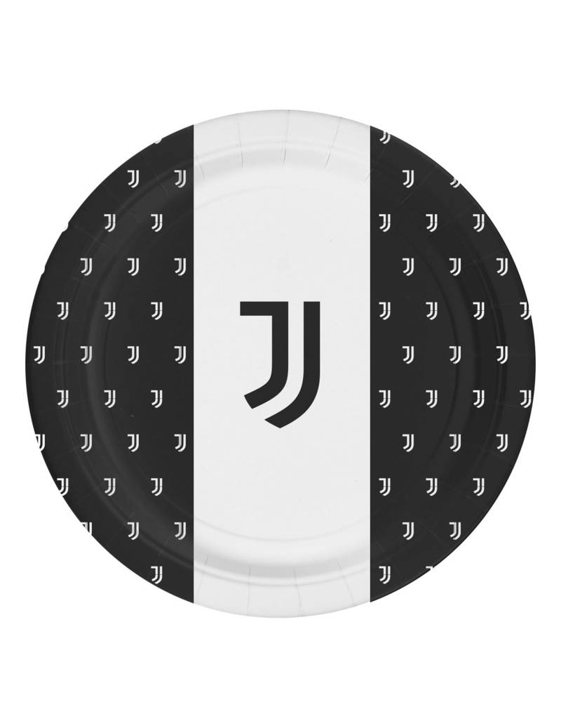 Juventus-Papierteller Tischdeko 8 Stück schwarz-weiss 23cm von BIGIEMME SRL