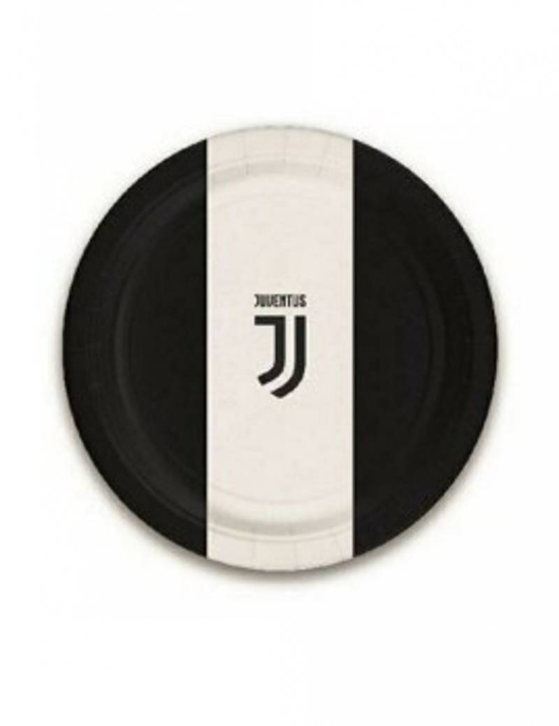 Juventus-Pappteller klein Tischdeko 8 Stück schwarz-weiss 18cm von BIGIEMME SRL