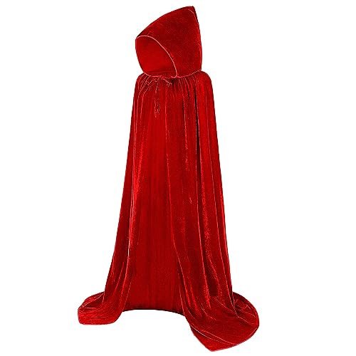 BIGLUFU Halloween Umhang mit Kapuze, Lang Satin Samt Cape Vampir Teufel Kostüm, Unisex Umhang Karneval für Damen Herren Kinder Erwachsene Halloween Kostüm Fasching Cosplay Themenparty von BIGLUFU