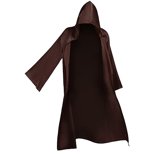 BIGLUFU Umhang mit Kapuze Halloween Umhang Karneval Kostüm Hoodies Robe Cosplay Cape Kostüme für Erwachsene Halloween Karneval Hexe Vampir Ritter (Braun, M) von BIGLUFU