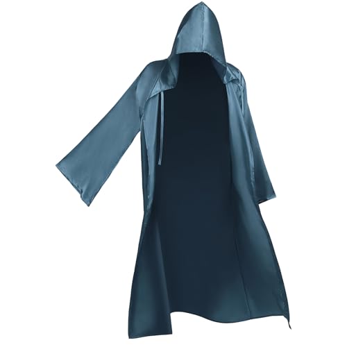 BIGLUFU Umhang mit Kapuze Halloween Umhang Karneval Kostüm Hoodies Robe Cosplay Cape Kostüme für Erwachsene Halloween Karneval Hexe Vampir Ritter (Gris-Bleu, L) von BIGLUFU