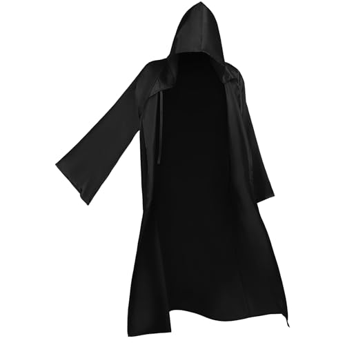 BIGLUFU Umhang mit Kapuze Halloween Umhang Karneval Kostüm Hoodies Robe Cosplay Cape Kostüme für Erwachsene Halloween Karneval Hexe Vampir Ritter (Schwarz, L) von BIGLUFU