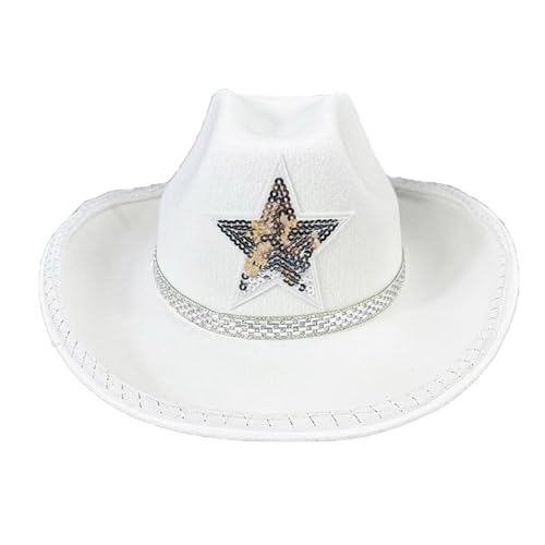 BIGULA Bride Hat Shimmering Glowing Cowgirl Hats Light Up Panama Hat Sequined Star For Music Festival von BIGULA