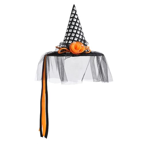 BIGULA Leuchtender Hexenhut mit Schleiern, eleganter Kopfschmuck, Zubehör für weibliche Rollenspiele, Halloween, Zauberermützen, Party-Dekoration von BIGULA