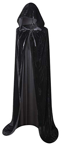 BIGXIAN Herren In voller Länge mit Kapuze Samt-Umhang Halloween Weihnachten Fancy Cape Kostüme 59" groß Schwarz von BIGXIAN