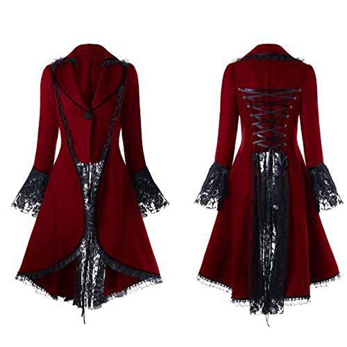 Gothic Kleid Damen Renaissance Cocktail Karneval Mittelalter Kleid Damen Mittelalter Kleid Cosplay Damen Kostüm Mittelalter Damen Retro Kleid Vintage Kostüm Halloween Viktorianisches Kleid Damen, rot, von BIKETAFUWY