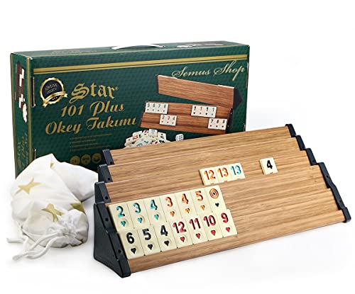 SEMUS - Star Holz Optik Rummy Set Okey mit Melamin Steine Plastik Okey TAKIMI von BIKONEIREI