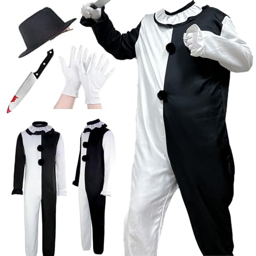 BILIBOOM Terrifier Overall Bodysuit Kostüm Outfit mit Maske Karneval Mottoparty Komplettes Set (XiaoChou, Gelb, 3XL) von BILIBOOM