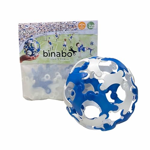 BINABO Click & Kick - Konstruktionsspielzeug Fußball-Set | Bauen deinen eigenen Ball | Kreatives Spiel für Fans | Flexibel, Robust & Öko-Freundlich | Ideal für Freestyle-Tricks (blau-Weiss) von BINABO