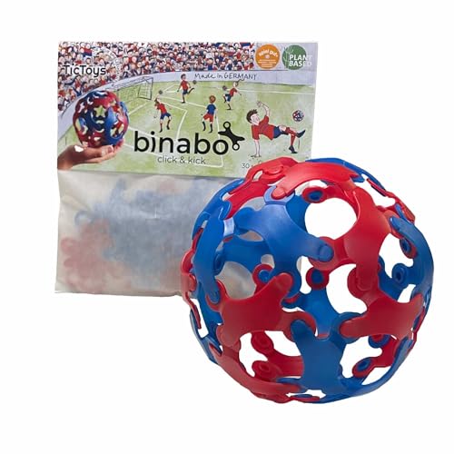 BINABO Click & Kick - Konstruktionsspielzeug Fußball-Set | Bauen deinen eigenen Ball | Kreatives Spiel für Fans | Flexibel, Robust & Öko-Freundlich | Ideal für Freestyle-Tricks (rot-blau) von BINABO