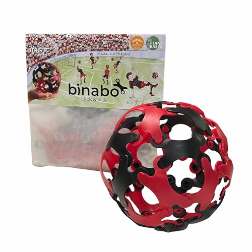 BINABO Click & Kick - Konstruktionsspielzeug Fußball-Set | Bauen deinen eigenen Ball | Kreatives Spiel für Fans | Flexibel, Robust & Öko-Freundlich | Ideal für Freestyle-Tricks (rot-schwarz) von BINABO