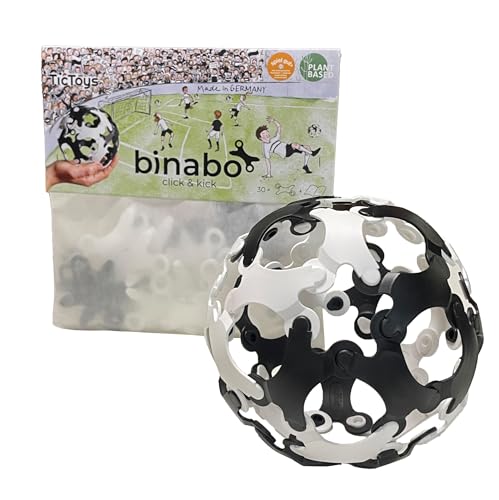 BINABO Click & Kick - Konstruktionsspielzeug Fußball-Set | Bauen deinen eigenen Ball | Kreatives Spiel für Fans | Flexibel, Robust & Öko-Freundlich | Ideal für Freestyle-Tricks (schwarz-Weiss) von BINABO