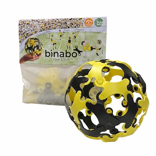 BINABO Click & Kick - Konstruktionsspielzeug Fußball-Set | Bauen deinen eigenen Ball | Kreatives Spiel für Fans | Flexibel, Robust & Öko-Freundlich | Ideal für Freestyle-Tricks (schwarz-gelb) von BINABO