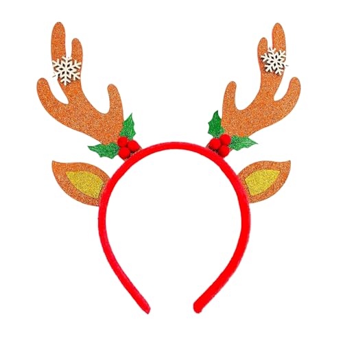 BINGGA Elegantes goldenes Rentier-Elch-Stirnband für Weihnachten, Feiertage, Partys, bequemer Stoff-Kopfschmuck, Haar-Accessoire von BINGGA