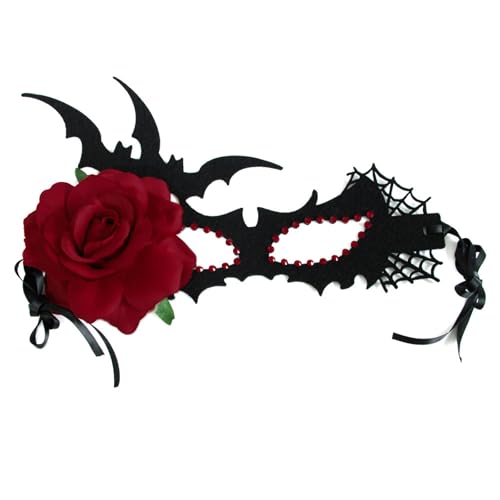 BINGGA Fledermausflügel-Augenmaske für Halloween, Maskerade, Augenmaske mit Strasssteinen, Blume für Damen, Maskerade, Karneval, Abschlussball von BINGGA