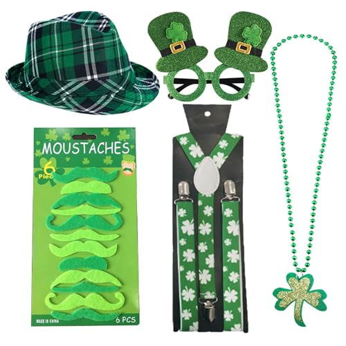 Patricks Day Hut Fliege Bart Halskette Brille Arm Ärmel gestreifte Strümpfe Irish Festival Kostüm Zubehör von BINGGA