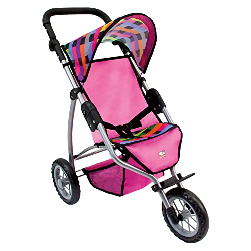 Bino world of toys Jogger Puppenwagen, Spielzeug für Kinder ab 3 Jahre, Kinderspielzeug (Kinderwagen Spielzeug aus pulverbeschichtetem "Silber" mit dunkelblauem Schaumstoff-Handgriff, 3 Räder), Mehrfarbig von BINO