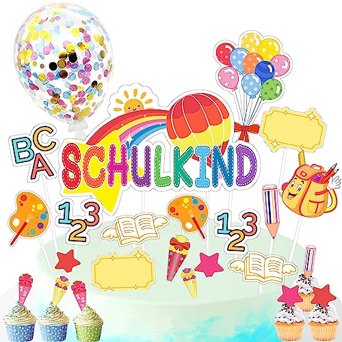 BINXIRUI Tortendeko Einschulung, 27pcs Schulanfang Tortendeko, Kuchendeko Einschulung Mädchen Junge, Cake Topper einschulung für 1. Schultag Schulanfang Party Deko (Farbe) von BINXIRUI