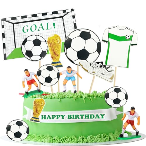 tortendeko fussball, 30 pcs fußball tortendeko geburtstag,kuchendeko geburtstag junge ，Geeignet für fussball Mottopartys fußball kinder geburtstags partys von BINXWA