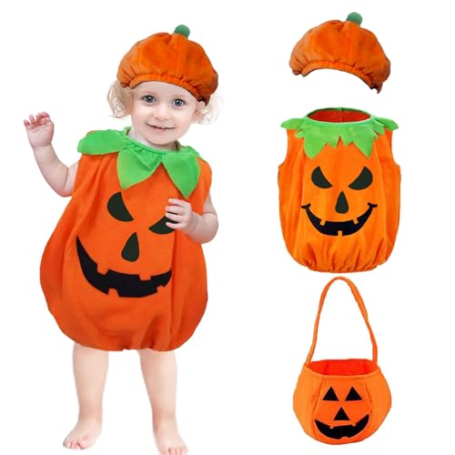 BINXWA Kürbis kostüm kinder halloween,halloween kostüm kinder kürbis,Inklusive kostüm kürbis kinder,kürbis haarreif motorhaube und Kürbistasche,geeignet für,Halloween Partys,Bühnenauftritte von BINXWA