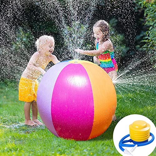 Wasserball Aufblasbar Wassersprinkler,60cm Farbe Sprinkler für Kinder Outdoor Beach Party Spielzeug (mit Aufblasbarer Pumpe) von BINXWA