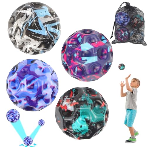 Moon Ball Jump Ball Bounce Ball Moonball Space Ball High Bouncing Galaxy Ball Gummiball Springender Ball Bouncing Ball Easy to Grip and Catcher Springball für Kinder 4PCS von BINYI