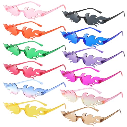 Flammen Sonnenbrille Lustige Party Brillen Flammen Partybrille Set Randlose Bunte Brillen Spassbrillen für Fasching Foto Requisiten Geburtstagsfeier Maskerade Party Dekoration 12 Stück von BINYI