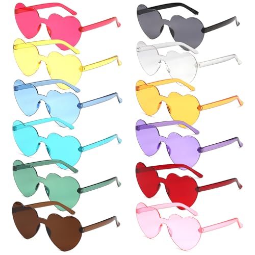 Herz Sonnenbrille Partybrille Bunte Herzform Brille Randlose JGA Brillen Lustige Herzbrille Hippie Herzförmige Brille Herzchen Brille für Party Hochzeit Karneval Halloween 12 Paar von BINYI