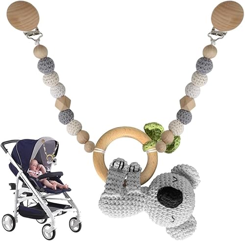 Kinderwagenkette Holz für Mädchen Junge Kinderwagen Spielzeug Mobile Kinderwagen Accessoires Kette für Babys Montessori Neugeborenen Spielzeug Baby Kinderwagenspielzeug für Babyschale (Faultier) von BINYI