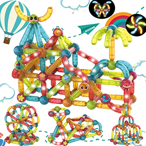 BINZKBB Magnetische Bausteine Konstruktion Bauen Set,Groß 52 Teile Magnete Pädagogisches kreatives 3D Bausteinspielzeug für Kinder Geschenk ab 3 4 5 6 Jahre Alt Jungen Mädchen von BINZKBB