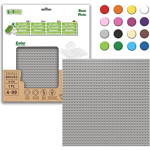 BIOBUDDI Grundplatte Bauplatte Grau Straßengrau 32 x 32 Noppen (25x25cm), 100% kompatibel mit Lego & duplo, klimaneutral hergestellt in EU (Niederlande), 97% Bioplastik, BB-0095 von BIOBUDDI