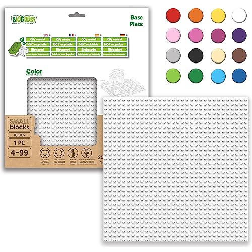 BIOBUDDI Grundplatte Bauplatte Weiß Schneeweiß 32 x 32 Noppen (25x25cm), 100% kompatibel mit Lego & duplo, klimaneutral hergestellt in EU (Niederlande), 97% Bioplastik, BB-0095 von BIOBUDDI