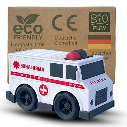 BIOPLAY® Ambulanz weiß | Bio Kunststoff | Nachhaltiges Spielzeug ab 1 Jahr für Jungen und Mädchen | Indoor und Outdoor | Krankenwagen | Rettungswagen Spielzeug von BIOPLAY