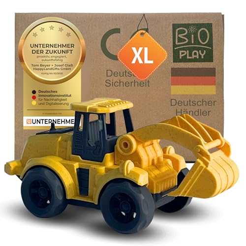 BIOPLAY® Bagger Spielzeug ab 2 Jahre | Bio Kunststoff | Bewegliche Baggerschaufel | Nachhaltiges Spielzeug ab 18 Monate für Jungen und Mädchen | Indoor und Outdoor | Baustellenfahrzeug von BIOPLAY