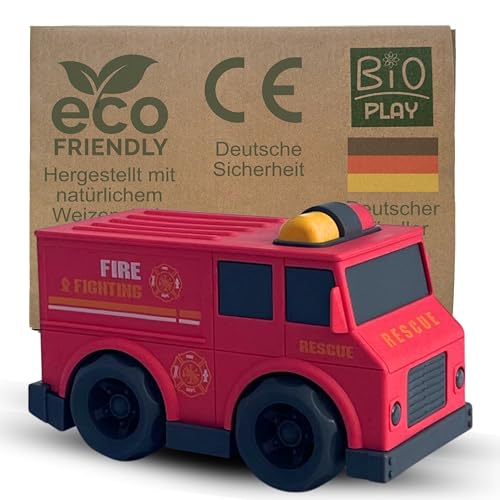 BIOPLAY® Feuerwehrauto rot | Bio Kunststoff | Nachhaltiges Spielzeug ab 1 Jahr für Jungen und Mädchen | Indoor und Outdoor von BIOPLAY