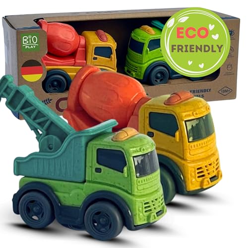 BIOPLAY® Mini Trucks 2-er Set | Bio Kunststoff | Nachhaltiges Spielzeug ab 1 Jahr für Jungen und Mädchen | Indoor und Outdoor | Kipper Betonmischer Kinder von BIOPLAY