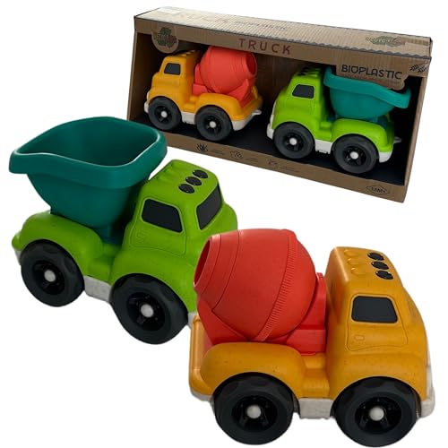 BIOPLAY® Sandspielzeug ab 1 Jahr aus nachhaltigem Bio Kunststoff | 2er Set Trucks (Groß) | für Jungen und Mädchen | Kinderspielzeug | Deutscher von BIOPLAY