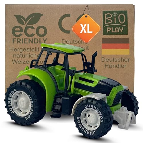 BIOPLAY® Traktor Spielzeug ab 3 Jahre | Bio Kunststoff | für drinnen und draußen | Traktor Sandspielzeug ab 3 Jahre | Bulldog | Trecker Spielzeug Kinder 3 Jahre von BIOPLAY