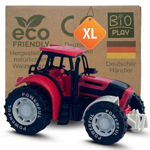 BIOPLAY® Trecker Spielzeug ab 3 Jahre rot aus Bio-Kunststoff | für drinnen und Outdoor | Traktor rot Spielzeug | Sandspielzeug | Spielsachen ab 3 Jahre | Fahrzeuge ab 3 Jahre von BIOPLAY