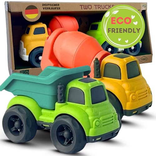 BIOPLAY® Trucks 2-er Set | Bio Kunststoff | Nachhaltiges Spielzeug ab 1 Jahr für Jungen und Mädchen | Indoor und Outdoor | Sandspielzeug | Kinder von BIOPLAY