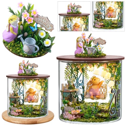 BIOSA DIY Miniatur Haus Puppenhaus Kit, 3D Puzzle Ostern kreative Miniatur Raummodelle, DIY Holz Traum Ostern Flasche Kit mit Staubabdeckung, Ostern Kaninchen Miniatur Haus Geschenk von BIOSA