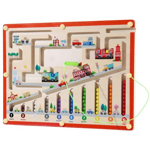 BIOSA Magnetisches Farbzahlen-Labyrinth aus Holz, Vorschul-Lernaktivitäten, Puzzle-Spielzeug, pädagogisches Farbzähl-Zahlenklassifizierungsspielzeug für Jungen und Mädchen im Alter von 3–6 J von BIOSA