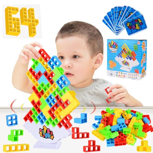 BIQIQI 64PCS Tetra Tower Spiel, Balance Spielzeug Tower Game, Kreative Stapelspiel Spielzeug, Stapelblöcke Stapeln Spielzeug Balancing Spiel Puzzlespiele Geschenke für Kinder und Erwachsene von BIQIQI