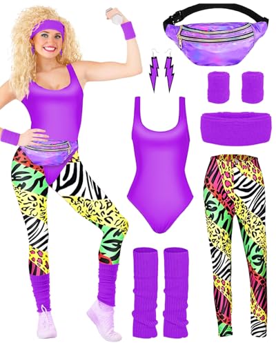 BIQIQI 80er Jahre Outfit Damen Set Retro Trainingsanzug Kostüm 80s 92s Kleidung Kostüm Accessoires Clothes Trikot, Leggings, Stirnband, Armbänder, Beinwärmer, Ohrringe, Gürteltasche BIQIQI 80er Jahre Outfit Damen Set Retro Trainingsanzug Kostüm 80s 92s Kleidung Kostüm Accessoires Clothes Trikot, Leggings, Stirnband, Armbänder, Beinwärmer, Ohrringe, Gürteltasche von BIQIQI
