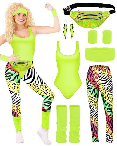 BIQIQI 80er Jahre Outfit Damen Set Retro Trainingsanzug Kostüm 80s 96s Kleidung Kostüm Accessoires Clothes Trikot, Leggings, Stirnband, Armbänder, Beinwärmer, Ohrringe, Gürteltasche BIQIQI 80er Jahre Outfit Damen Set Retro Trainingsanzug Kostüm 80s 96s Kleidung Kostüm Accessoires Clothes Trikot, Leggings, Stirnband, Armbänder, Beinwärmer, Ohrringe, Gürteltasche von BIQIQI