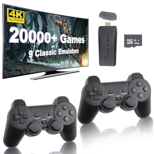 Drahtlose Retro-Spielkonsole mit Plug and Play Video Game Keys, HD Classic Game Stick 64G 9 integrierte Emulatoren und 20000+ Spiele und Dual Wireless Controller 2.4G.4K HDMI-Ausgang TV Nostalgie Gami von BIRBANN