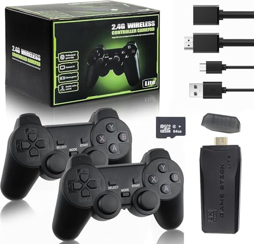 Kabellose Retro-Gaming-Konsole mit Plug-and-Play-Tasten für Videospiele, HD Classic Game Stick 64G, 9 integrierten Emulatoren und über 20.000 Spielen sowie Zwei kabellosen 2.4G-Controllern. von BIRBANN