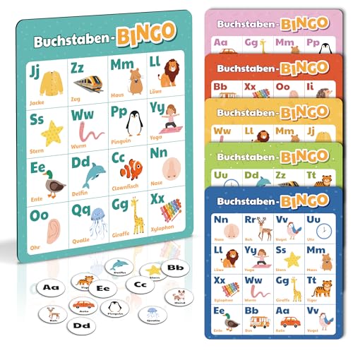 BIROYAL ABC Bingo Spiel Kinder ab 4 5 6 Jahre - Buchstaben Lernspiel für Schulanfänger - Lernspiel 1. Klasse - Gesellschaftsspiel Kinder - Einschulung Geschenk - Lernspielzeug BIROYAL ABC Bingo Spiel Kinder ab 4 5 6 Jahre - Buchstaben Lernspiel für Schulanfänger - Lernspiel 1. Klasse - Gesellschaftsspiel Kinder - Einschulung Geschenk - Lernspielzeug von BIROYAL