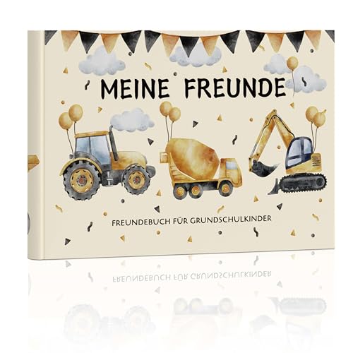 BIROYAL Freundebuch Kindergarten Jungen | Baufahrzeug Design | Schulfreundebuch Geschenk zur Einschulung | Meine Freunde | Freundschaftsbuch zum Ausfüllen für Kindergarten, Grundschule von BIROYAL