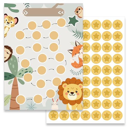 BIROYAL Kinder Belohnungstafel Set mit 12 Zoo Belohnungstafel und 4 Stern-Sticker - Aufgabentafel für Kinder Belohnungssystem - Motivierendes Konzept für Jungs und Mädchen für Gute Gewohnheiten von BIROYAL